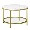 Table Basse, Table de Salon, Table Canapé Apéro, Façon Marbre, Support en Verre Trempé, Facile à Assembler, pour Salon, Style Moderne, Blanc Marbré et Doré Clair: 65 x 46 cm (Ø x H)