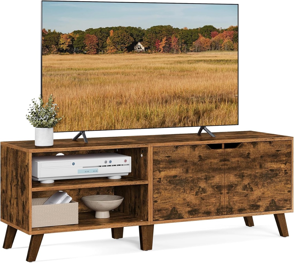 [LTV027X01] Meuble TV 2 Portes, Support Télé avec Étagères Réglables, pour Télévisions 60 Pouces, Salon, Salle à Manger, Chambre, Marron Rustique: 140 x 40 x 50 cm (L x l x H)