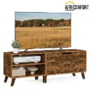 Meuble TV 2 Portes, Support Télé avec Étagères Réglables, Longueur 140 cm, pour Télévisions 60 Pouces, Salon, Salle à Manger, Chambre, Marron Rustique