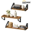 Étagère Murale, Tablette Flottant, Lot de 3, 2 Façons de Montage, Étagère de Rangement Suspendue, pour Salon, Cuisine, Bureau, Salle de Bain, Marron Rustique et Noir