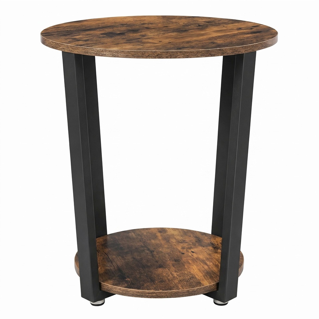 Table d’appoint, Table ronde, Bout de canapé, montage facile, cadre en acier, pour salon, chambre, style industriel, Marron Rustique et Noir: 50 x 57 cm (Ø x H)