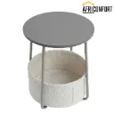 Petite Table Basse Ronde, Table d’Appoint avec Panier en Tissu, Rangement, pour Salon, Chambre, Style Moderne, Gris Ciment et Blanc Crème
