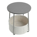Petite Table Basse Ronde, Table d’Appoint avec Panier en Tissu, Rangement, pour Salon, Chambre, Style Moderne, Gris Ciment et Blanc Crème