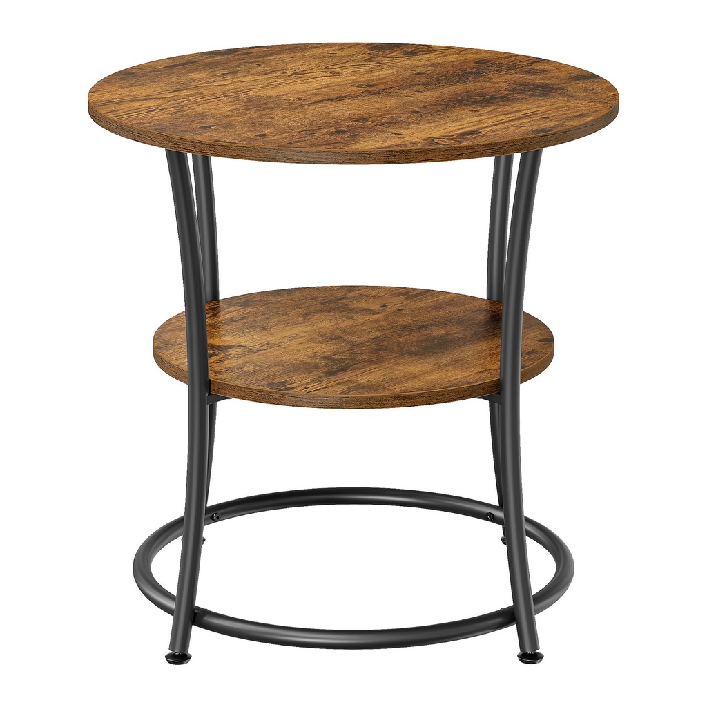Table d'Appoint Ronde, Bout de Canapé, Table de Chevet, 2 Niveaux, pour Salon, Chambre, Montage Facile, Cadre en Acier, Style Industriel, Marron Rustique et Noir: 55 x 55 cm (Ø x H)