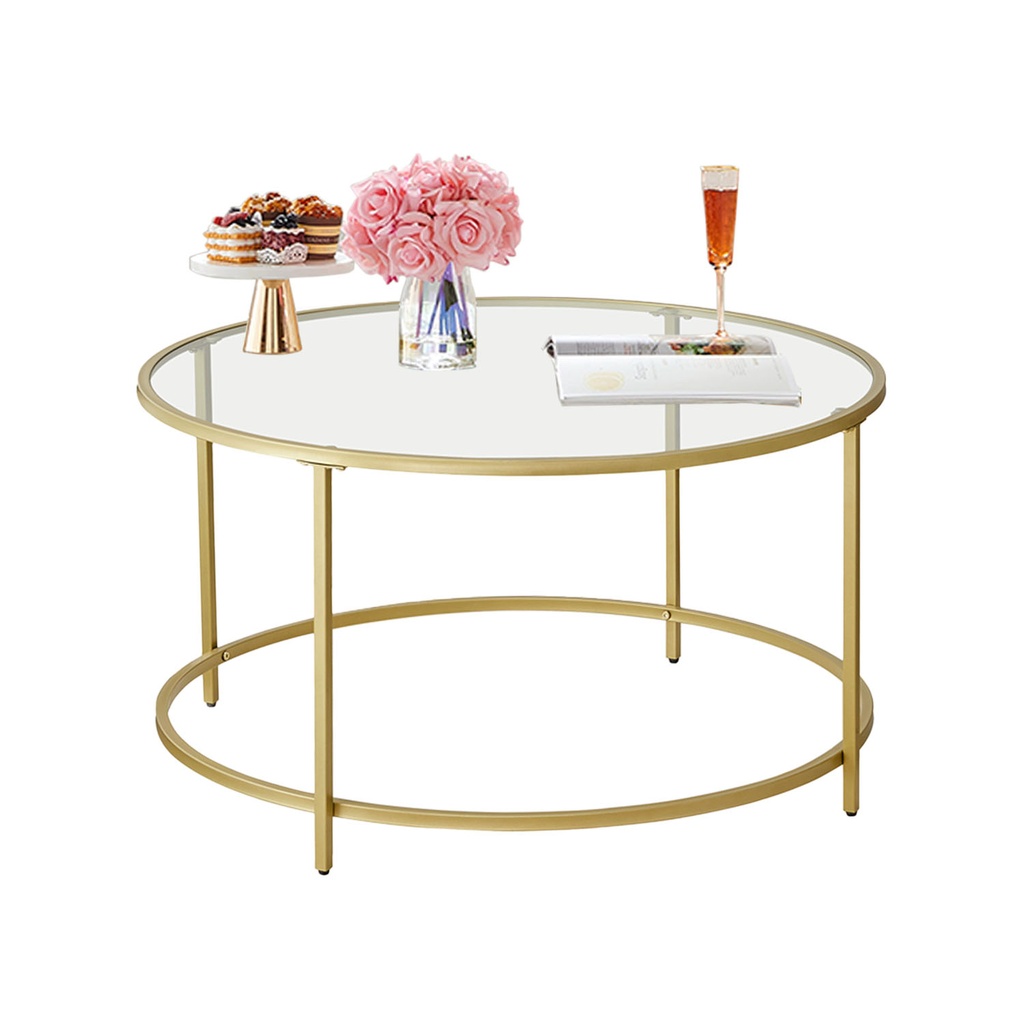 [LGT21G] Table Basse Salon, Meuble de Salon en Verre, Cadre en Aer, Table Basse Ronde, Table de Salon, Doré: 50 x 55 cm (Ø x H)