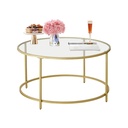 Table Basse Salon, Meuble de Salon en Verre, Cadre en Aer, Table Basse Ronde, Table de Salon, Doré: 50 x 55 cm (Ø x H)