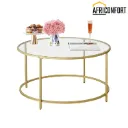 Table Basse Salon, Meuble de Salon en Verre, Cadre en Aer, Table Basse Ronde, Table de Salon, Doré