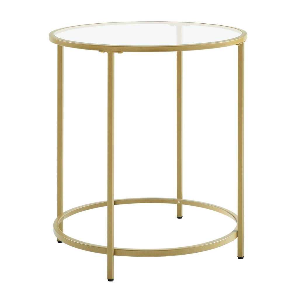 Table d'Appoint Ronde, Dessus en Verre Trempé, Cadre en Métal, Bout de Canapé, Table Console, Table de Chevet, pour Salon, Balcon, Doré et Transparent: 50 x 55 cm (Ø x H)