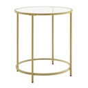 Table d'Appoint Ronde, Dessus en Verre Trempé, Cadre en Métal, Bout de Canapé, Table Console, Table de Chevet, pour Salon, Balcon, Doré et Transparent: 50 x 55 cm (Ø x H)