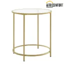 Table d'Appoint Ronde, Dessus en Verre Trempé, Cadre en Métal, Bout de Canapé, Table Console, Table de Chevet, pour Salon, Balcon, Doré et Transparent