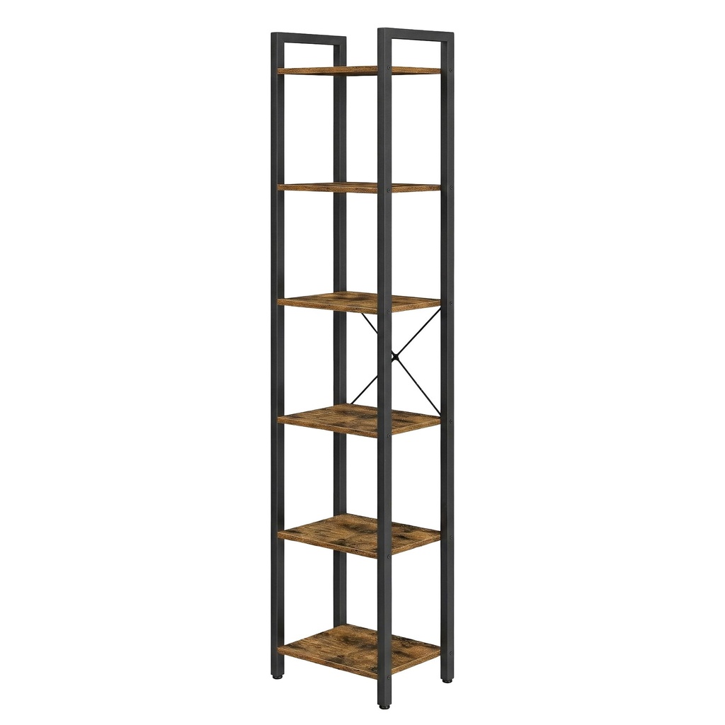 [LLS101B01V1] Étagère 6 Niveaux, Bibliothèque, Meuble de Rangement, pour Bureau, Salon, Chambre, 30 x 40 x 187,5 cm, Style Industriel, Marron Rustique et Noir d'Encre