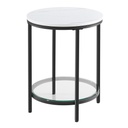 Table d’Appoint, Petite Table Ronde à 2 Niveaux, Table de Nuit, en Panneau d’Aggloméré et Verre, pour Salon, Chambre, Bureau, Petit Espace, Style Moderne, Blanc Marbré et Noir: 45 x 45 x 55 cm