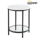 Table d’Appoint, Petite Table Ronde à 2 Niveaux, Table de Nuit, en Panneau d’Aggloméré et Verre, pour Salon, Chambre, Bureau, Petit Espace, Style Moderne, Blanc Marbré et Noir
