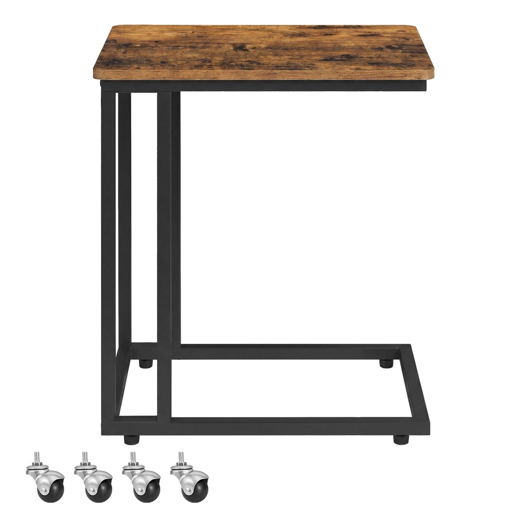 Table d’Appoint, Bout de Canapé, Table Mobile, avec Cadre en Acier et Roulettes, Montage Facile, Style Industriel, pour Salon, Chambre, Balcon, Marron Rustique et Noir:  35 x 50 x 60 cm (P x L x H)