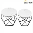 Table Basse Ronde, Lot de 2, Table d'appoint, Bout de Canapé, Style Moderne, Plateau Amovible, Cadre en Acier, pour Salon, Blanc et Noir