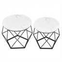 Table Basse Ronde, Lot de 2, Table d'appoint, Bout de Canapé, Style Moderne, Plateau Amovible, Cadre en Acier, pour Salon, Blanc et Noir