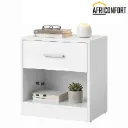 Table de Nuit, avec Tiroir, Poignée, Compartiment Ouvert, Table d’Appoint, pour Chambre, Salon, Blanc Classique