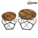 Table Basse Ronde, Lot de 2, Table d’Appoint, Bout de Canapé, Style Moderne, Plateau Amovible, Cadre en Acier, pour Salon, Marron Rustique et Noir