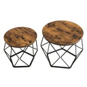 Table Basse Ronde, Lot de 2, Table d’Appoint, Bout de Canapé, Style Moderne, Plateau Amovible, Cadre en Acier, pour Salon, Marron Rustique et Noir