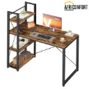 Bureau avec Étagères Réversible à Gauche ou à Droite, Longueur 120 cm, Table d'Ordinateur, pour Bureau à Domicile, Montage Facile, Marron Rustique et Noir