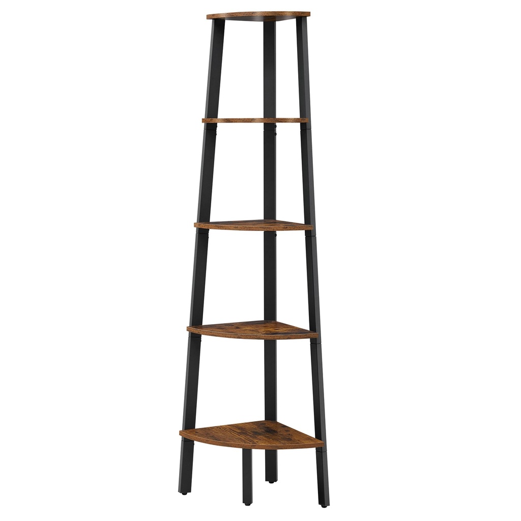 [LLS35XV2] Étagère d'angle, Bibliothèque 5 Niveaux, Étagère Échelle, Meuble de Rangement, Porte-Plante pour Salon, Style Industriel, avec Cadre en Acier, Marron Rustique et Noir: 35x35x159 cm