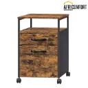 Caisson de Bureau à 2 Tiroirs, Rangement Document à roulettes, Mobile, Compartiment Ouvert, Cadre en Acier, Style Industriel, Marron Rustique et Noir d'encre