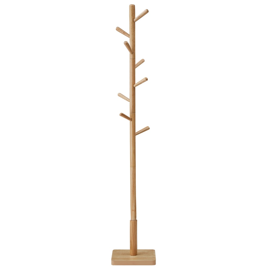 Portemanteau, Portant à Vêtements en Bois, Support sur Pieds avec 8 Crochets, 3 Hauteurs, pour Manteaux, Chapeaux, Sacs, pour Entrée, Couloir, Bois d'Hévéa, Beige Naturel RCR010N01: 30x30x175cm