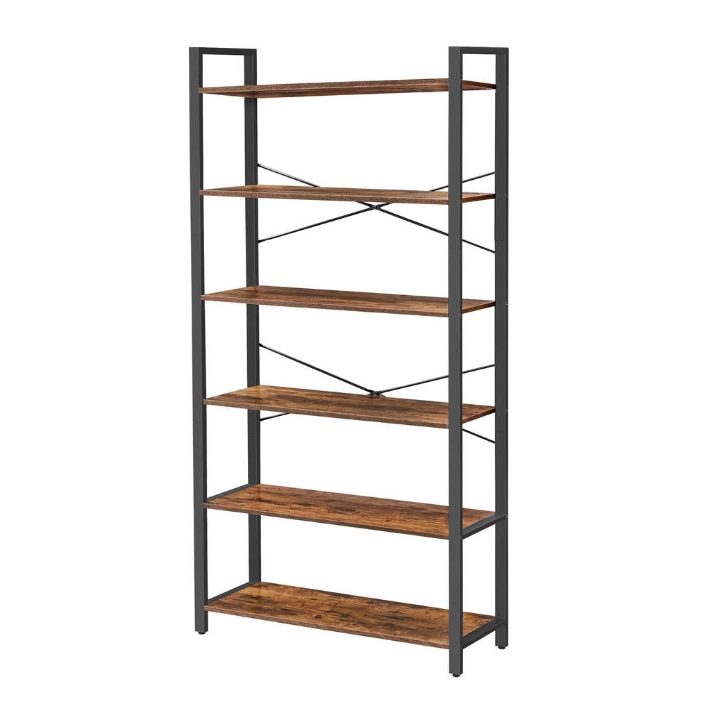 [LLS082B01V3] Étagère 6 Niveaux, Bibliothèque, Meuble de Rangement, pour Bureau, Salon, Chambre, Style Industriel, Marron Rustique et Noir d'Encre: 30x80x186 cm