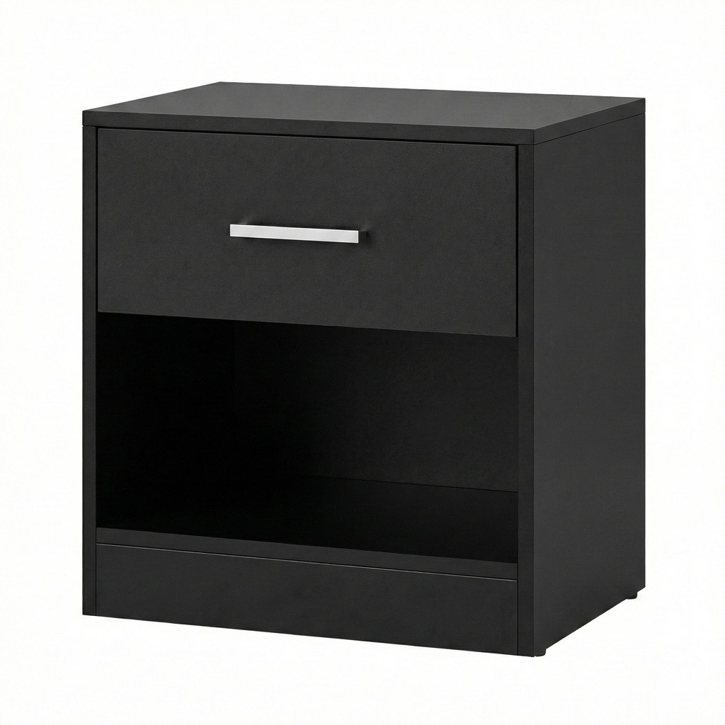 [LET619T56] Table de Nuit, avec Tiroir, Poignée, Compartiment Ouvert, Table d’Appoint, pour Chambre, Salon, Noir Classique: 28 x 39 x 41 cm