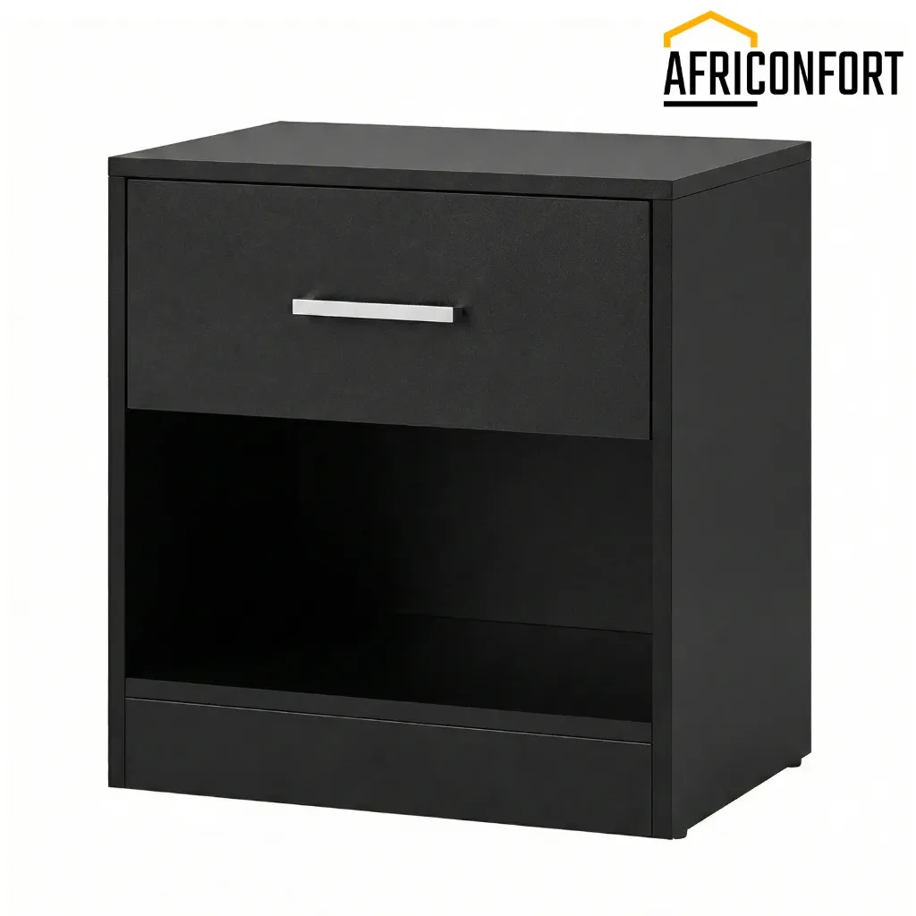 Table de Nuit, avec Tiroir, Poignée, Compartiment Ouvert, Table d’Appoint, pour Chambre, Salon, Noir Classique