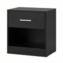 Table de Nuit, avec Tiroir, Poignée, Compartiment Ouvert, Table d’Appoint, pour Chambre, Salon, Noir Classique: 28 x 39 x 41 cm