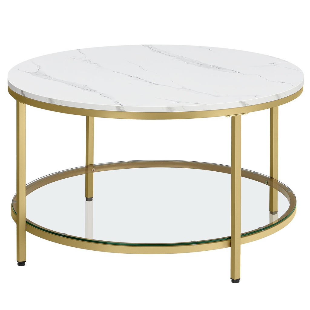[LCT071W59] Table Basse, Table de Salon, Table Canapé Apéro, Façon Marbre, Support en Verre Trempé, Facile à Assembler, pour Salon, Style Moderne, Blanc Marbré et Doré Métallique: 86x120x87cm (PxLxH)
