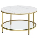 Table Basse, Table de Salon, Table Canapé Apéro, Façon Marbre, Support en Verre Trempé, Facile à Assembler, pour Salon, Style Moderne, Blanc Marbré et Doré Métallique: 15 po L x 11 po l