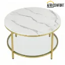 Table Basse, Table de Salon, Table Canapé Apéro, Façon Marbre, Support en Verre Trempé, Facile à Assembler, pour Salon, Style Moderne, Blanc Marbré et Doré Métallique