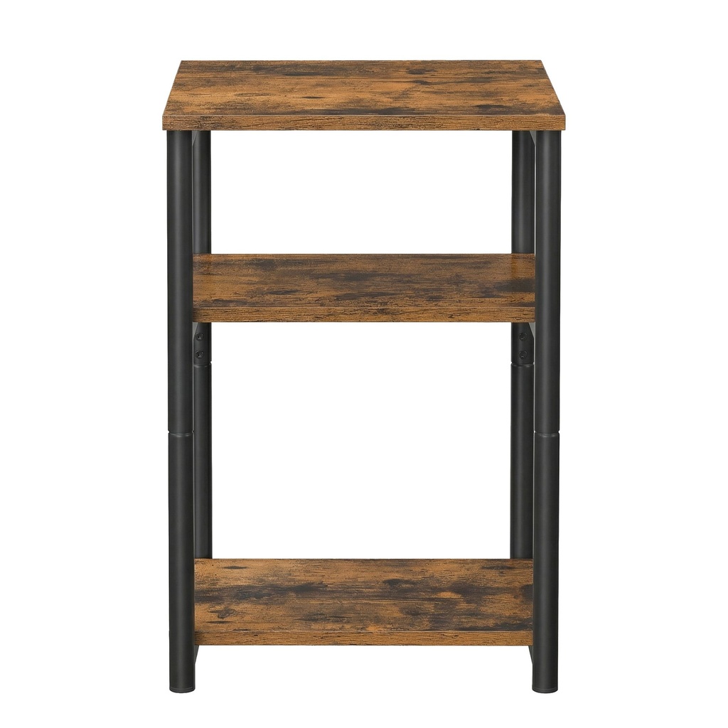 Petite Table d'appoint, Table de chevet, Table de nuit avec 2 étagères de rangement, Tour avec cadre en acier, pour salon, chambre, style industriel, Marron Rustique et Noir: 34 x 30 x 58 cm