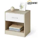 Table de Nuit, Table d’Appoint, avec Tiroir, Poignée, Compartiment Ouvert, Table Basse, pour Chambre, Salon, Beige Naturel et Blanc Classique
