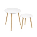 Table Basse Ronde, Table de Salon Moderne Minimaliste, Lot de 2, Table d'Appoint, avec Pieds en Bois de Pin, Style Scandinave, pour Salon, Balcon, Blanc et Couleur Boisée:  45 x 50 cm (∅ x H)