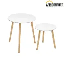 Table Basse Ronde, Table de Salon Moderne Minimaliste, Lot de 2, Table d'Appoint, avec Pieds en Bois de Pin, Style Scandinave, pour Salon, Balcon, Blanc et Couleur Boisée