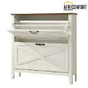 Meuble de rangement à chaussures avec 2 tiroirs rabattables, étagère à chaussures étroite autoportante pour entrée, style campagnard, peut contenir de 12 à 16 paires, blanc rustique