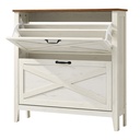 Meuble de rangement à chaussures avec 2 tiroirs rabattables, étagère à chaussures étroite autoportante pour entrée, style campagnard, peut contenir de 12 à 16 paires, blanc rustique