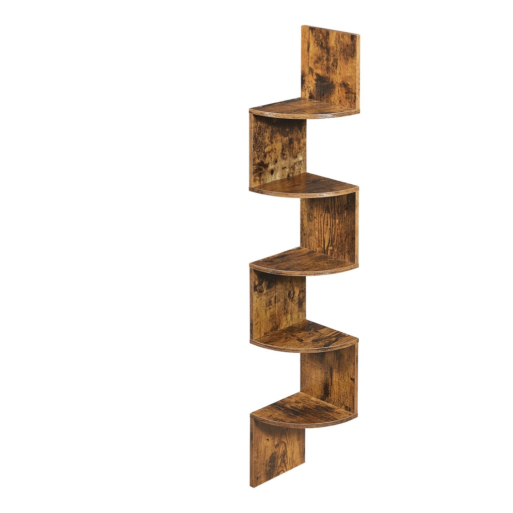 Étagère d’Angle Murale, Étagère de Rangement à 5 Niveaux, Étagère à Plantes, pour Chambre à Coucher, Salon, Salle de Bain, Bureau à Domicile, Marron Rustique: 20 x 20 x 126 cm