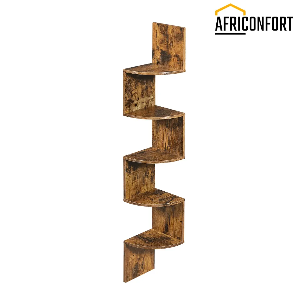 [LBC72BX] Étagère d’Angle Murale, Étagère de Rangement à 5 Niveaux, Étagère à Plantes, pour Chambre à Coucher, Salon, Salle de Bain, Bureau à Domicile, Marron Rustique