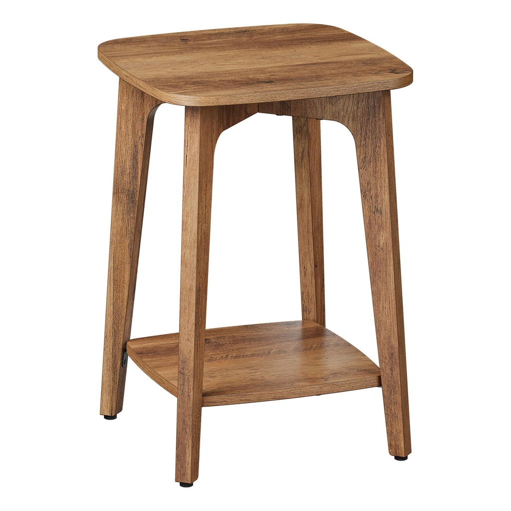[LET236K01] Table d'appoint carrée à 2 niveaux, petite table de chevet avec pieds fuselés et lignes courbes, idéale pour les petits espaces, salon ou chambre, couleur miel: 40x40x55cm