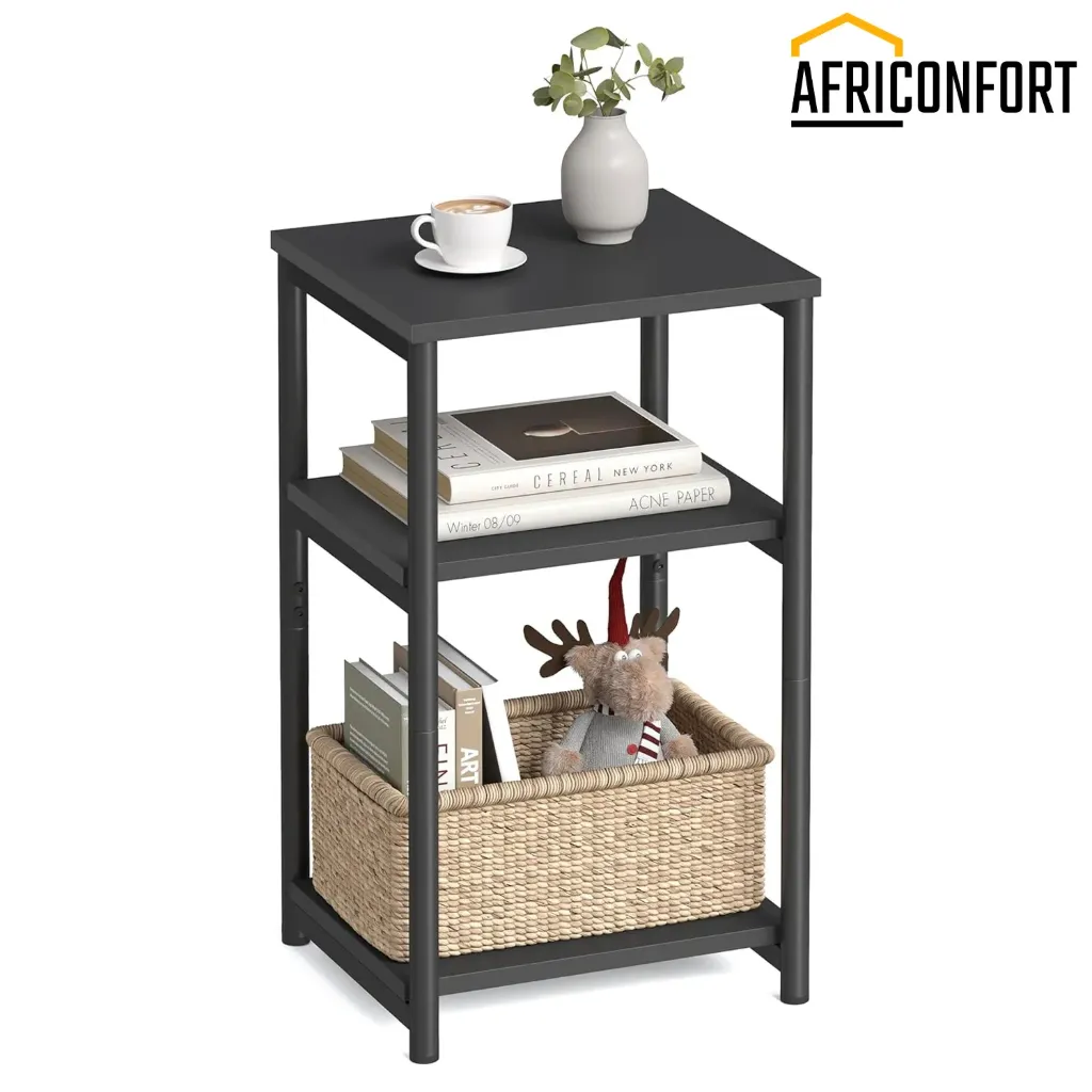 Table d'appoint, petite table de chevet pour salon, table de nuit haute et moderne, structure en acier, noir encre