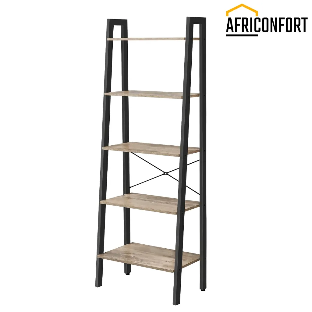 Meuble de Rangement, Étagère Rangement 5 Niveaux, Bibliothèque, pour Salon, Chambre, Cuisine, Bureau, Style Moderne, Cadre en Acier, Marron Camel et Noir