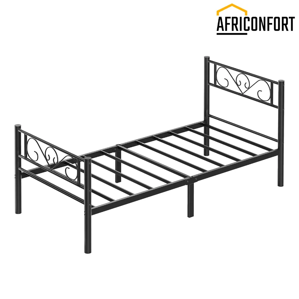Lit d'appoint simple en métal 90 x 200 cm, cadre de lit, montage facile, noir