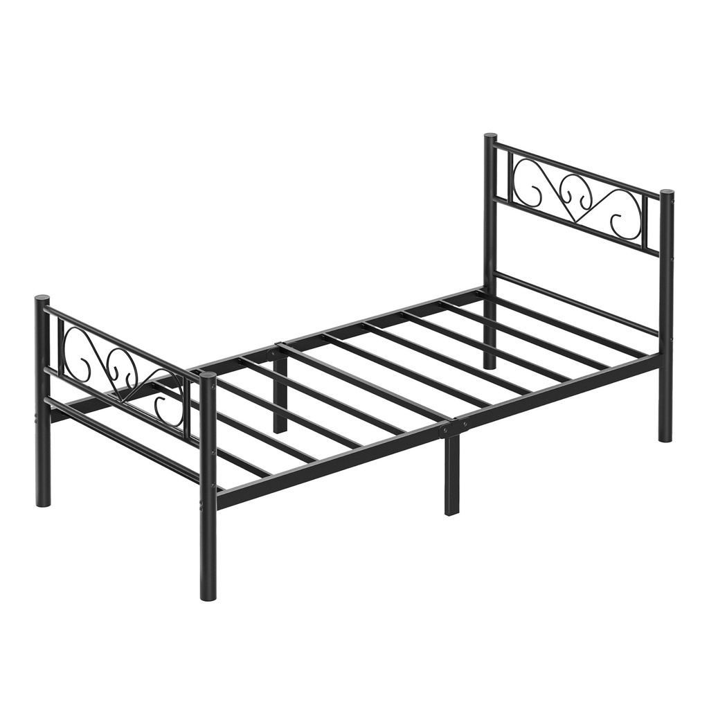 [RMB062BD01V1] Lit d'appoint simple en métal 90 x 200 cm, cadre de lit, montage facile, noir