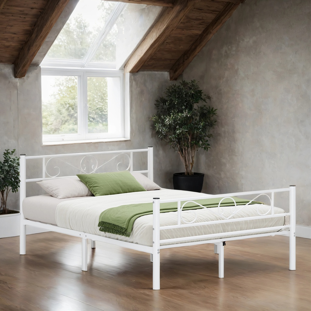 [RMB063WG01V1] Cadre de lit double Cadre de lit en métal Pour matelas 140 x 190 cm, Lit d'appoint, Adultes, Enfants, Montage facile