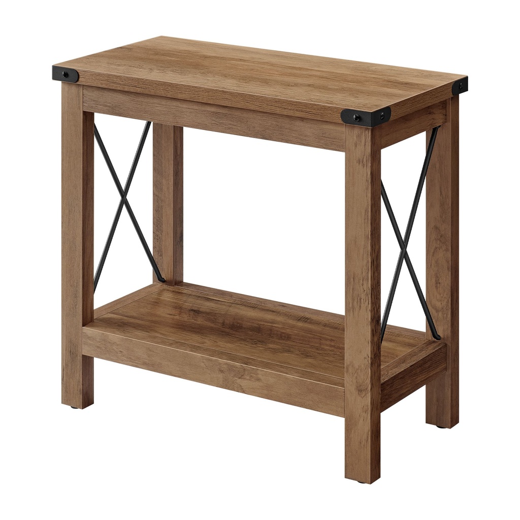 [LET235K41] Table d'appoint à 2 niveaux avec étagère inférieure, idéale pour les petits espaces, le salon ou la chambre, style champêtre, couleur miel: 30 x 60 x 55 (P x l x H)