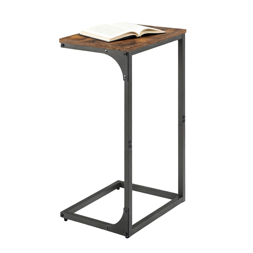 [LET353B01] Table d'appoint en forme de C, table de chevet, table d'appoint de canapé, avec structure en métal, industrielle, pour salon, chambre à coucher, marron rustique et noir: 30 x 40 x 67 cm (D x l x H)